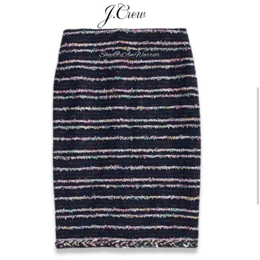 J.Crew navy nubby confetti striped tweed pencil skirt